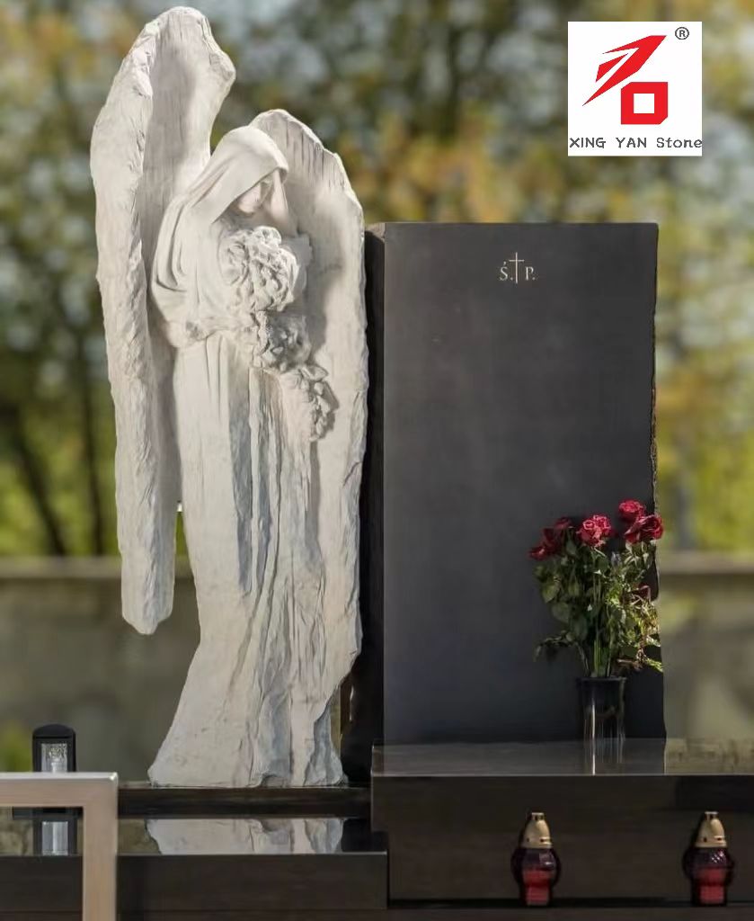 Kina Xingyan Manufacturing - Angel Embracing Flower Stone Sharving Tombstone