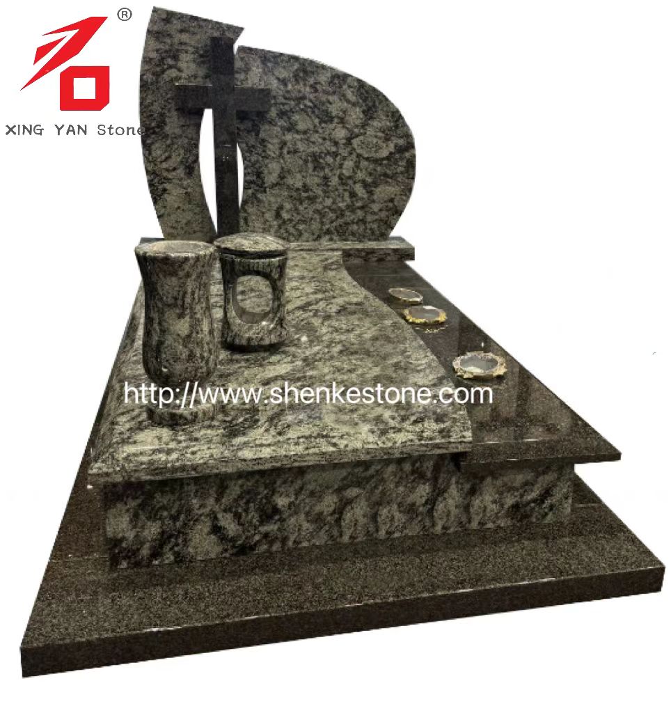 Kinesisk olivengrøn granit begravelsesmonument (med vase)