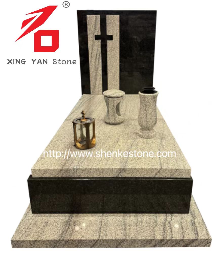 Moderne granit designet begravelsesmonument (med begravelsesvase og lanterne)